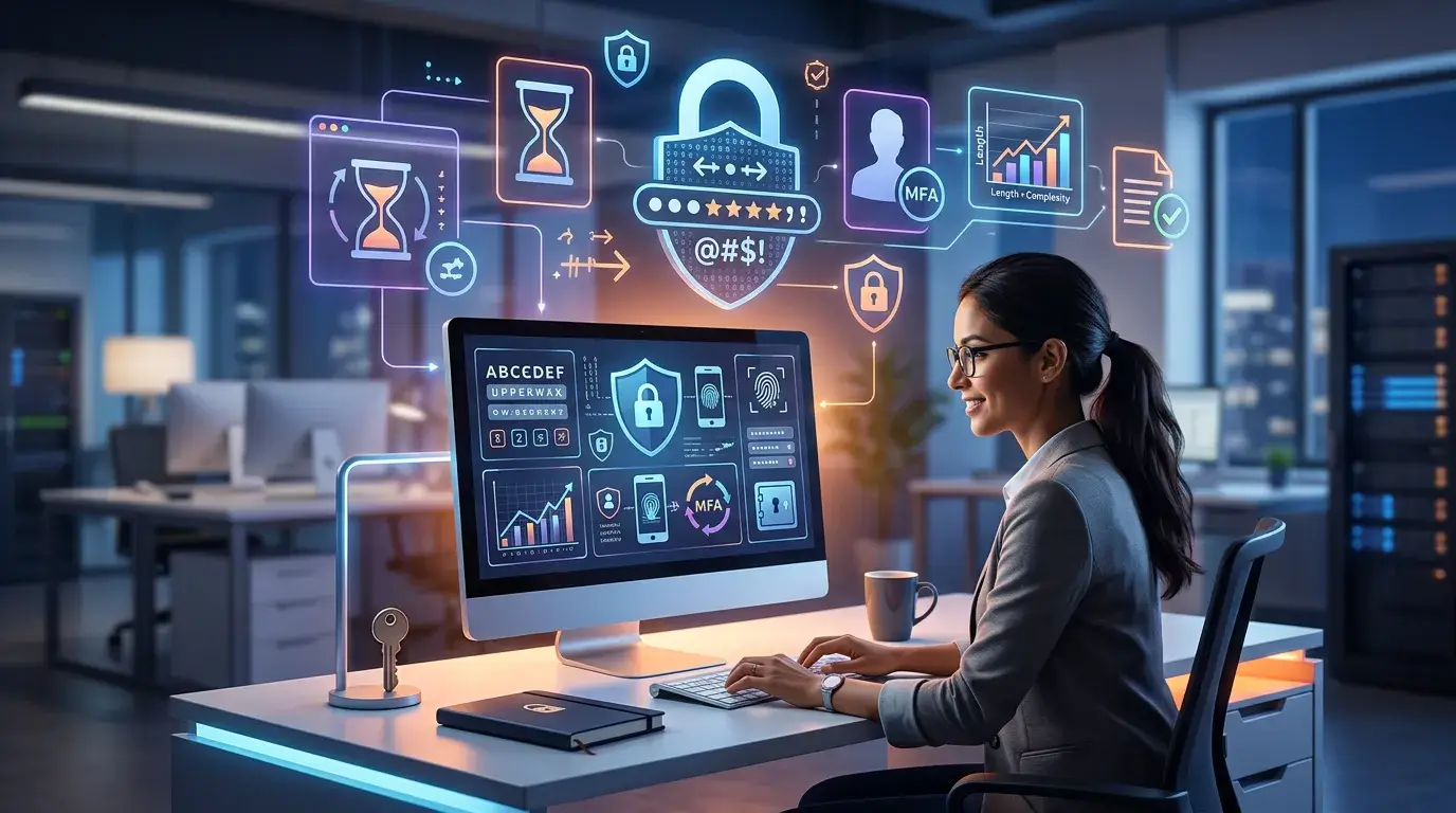 Strong password policy improving business cybersecurity through secure authentication and password management